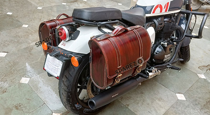 Fit For Royal Enfield Shotgun 650 Antique Brown Leather Pannier Bags with Mounting