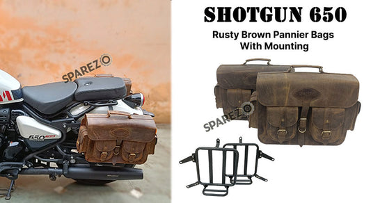 Fit For Royal Enfield Shotgun 650 Rusty Brown Leather Pannier Bags and Mounting