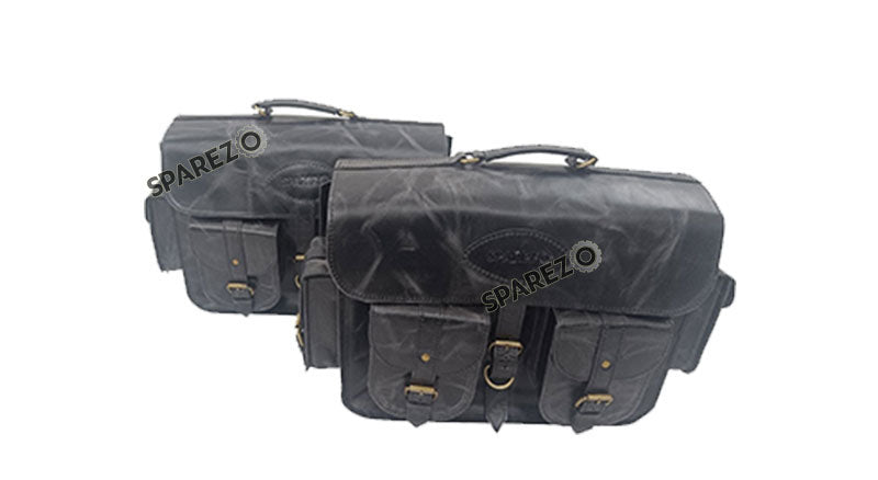 Fit For Royal Enfield Shotgun 650 Black Leather Saddle Pannier Bags with Mounting