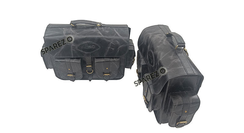 Fit For Royal Enfield Shotgun 650 Black Leather Saddle Pannier Bags with Mounting