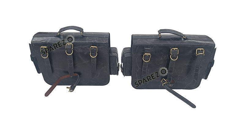 Fit For Royal Enfield Shotgun 650 Black Leather Saddle Pannier Bags with Mounting