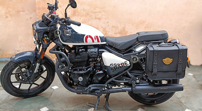 Fit For Royal Enfield Shotgun 650 Black Genuine Leather Pannier Bags and Mounting