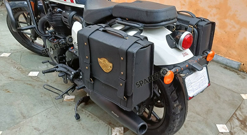 Fit For Royal Enfield Shotgun 650 Black Genuine Leather Pannier Bags and Mounting