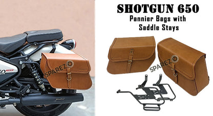 Fit For Royal Enfield Shotgun 650 Saddle Stay With Pannier Bags Pair Tan Color