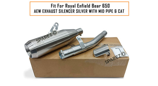 Fit For Royal Enfield Bear 650 AEW Exhaust Silencer Silver With Mid Pipe and Cat