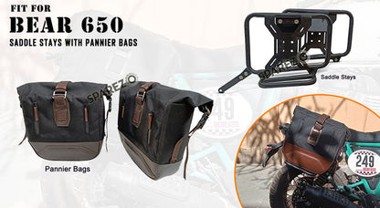 For Royal Enfield Bear 650 Canvas and Leather Pannier Bags With Saddle Stays