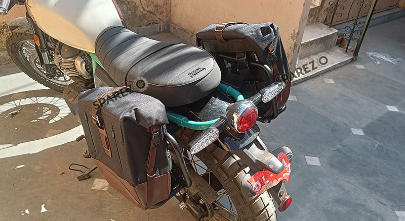 For Royal Enfield Bear 650 Canvas and Leather Pannier Bags With Saddle Stays