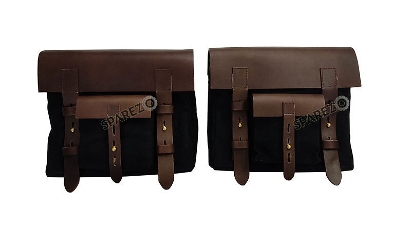 For Royal Enfield Bear 650 Canvas and Leather Pannier Bags With Saddle Stays Black