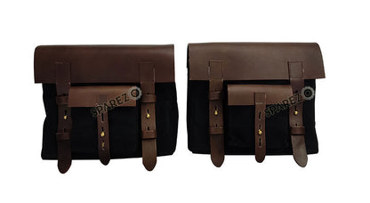 For Royal Enfield Bear 650 Canvas and Leather Pannier Bags With Saddle Stays Black