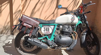 For Royal Enfield Bear 650 Canvas and Leather Pannier Bags With Saddle Stays Black