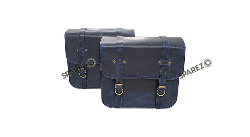 For Royal Enfield Bear 650 Canvas and Leather Pannier Bags Navy Blue With Saddle Stays