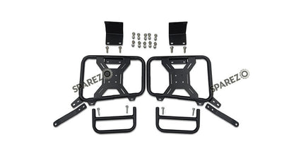 For Royal Enfield Bear 650 Canvas and Leather Pannier Bags Black With Saddle Stays