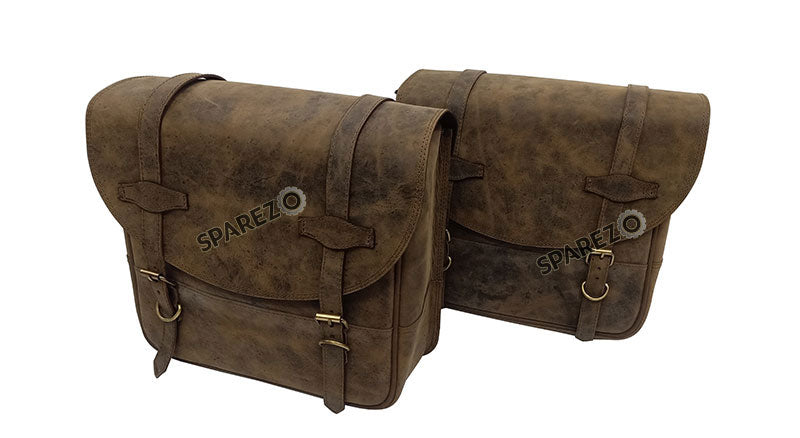 For Royal Enfield Bear 650 Canvas and Leather Pannier Bags Dust Color With Saddle Stays