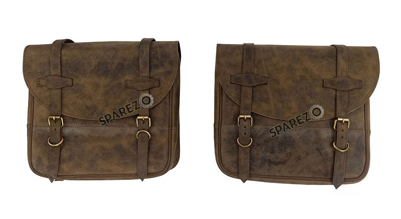 For Royal Enfield Bear 650 Canvas and Leather Pannier Bags Dust Color With Saddle Stays