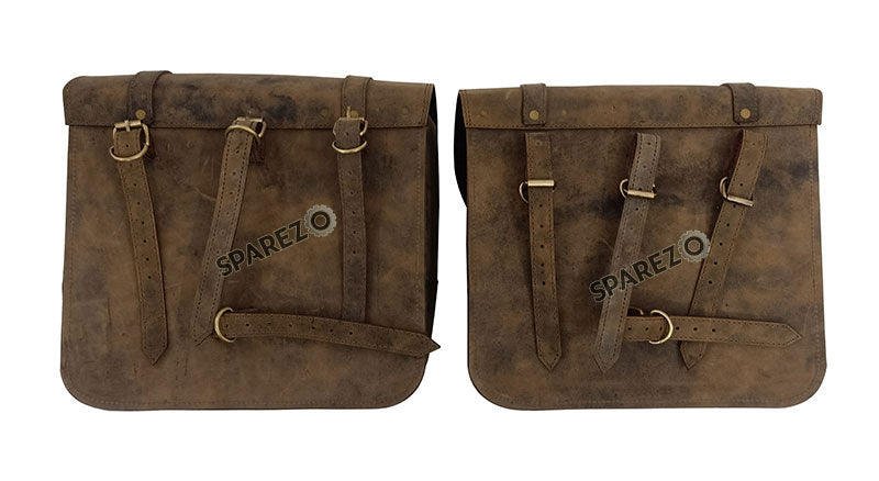 For Royal Enfield Bear 650 Canvas and Leather Pannier Bags Dust Color With Saddle Stays