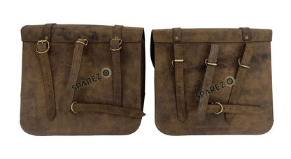 For Royal Enfield Bear 650 Canvas and Leather Pannier Bags Dust Color With Saddle Stays