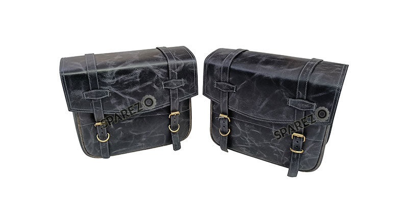 For Royal Enfield Bear 650 Genuine Leather Pannier Bags Black With Saddle Stays