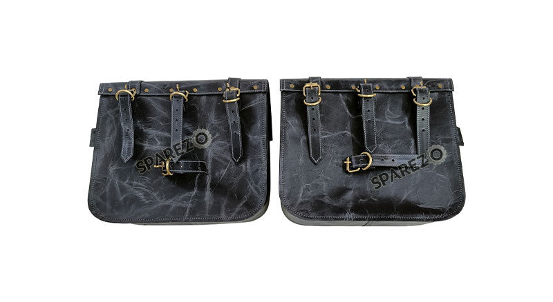 For Royal Enfield Bear 650 Genuine Leather Pannier Bags Black With Saddle Stays
