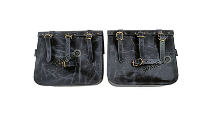 For Royal Enfield Bear 650 Genuine Leather Pannier Bags Black With Saddle Stays
