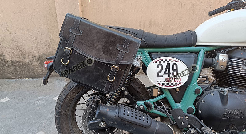 For Royal Enfield Bear 650 Genuine Leather Pannier Bags Black With Saddle Stays