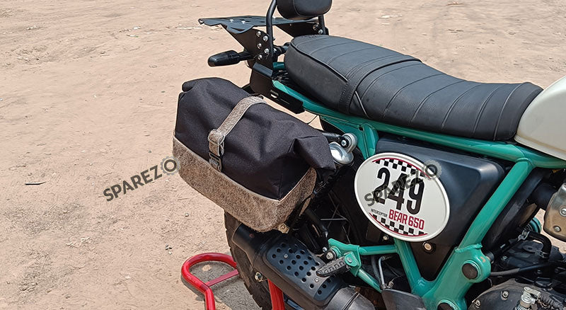 For Royal Enfield Bear 650 Soft Pannier Bags and Mounting Rails Cream Brown
