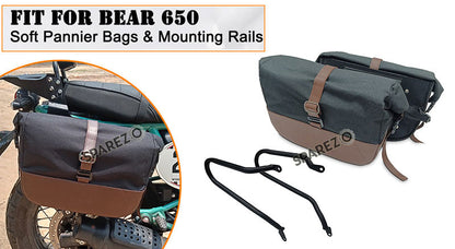 For Royal Enfield Bear 650 Soft Pannier Bags and Mounting Rails Black with Brown