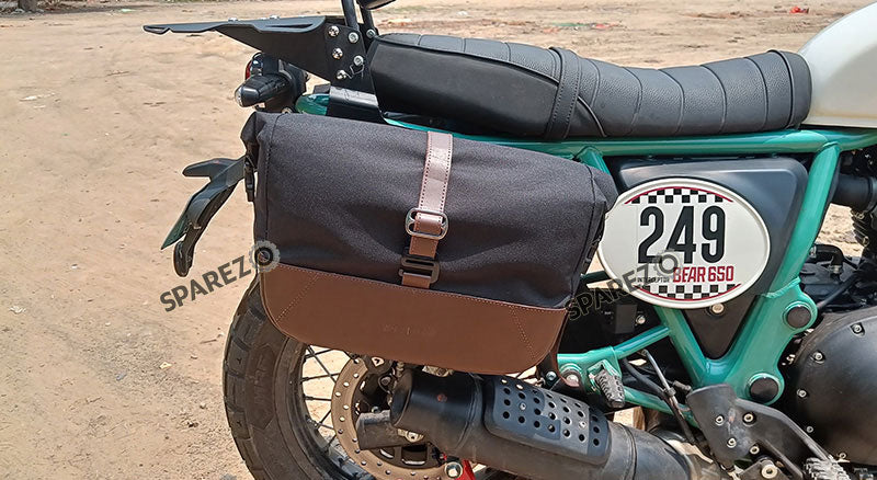 For Royal Enfield Bear 650 Soft Pannier Bags and Mounting Rails Black with Brown