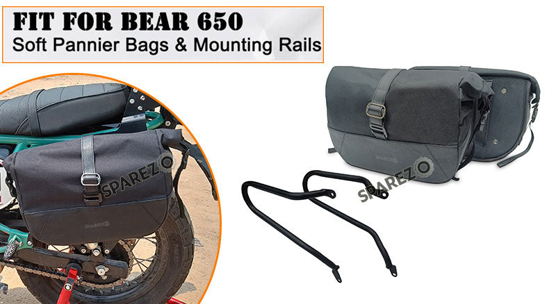 For Royal Enfield Bear 650 Soft Pannier Bags and Mounting Rails Black