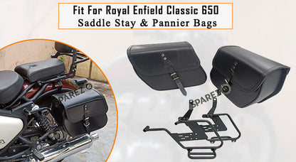 Fit For Royal Enfield Classic 650 Black Color Bags With Saddle Stay Mounting