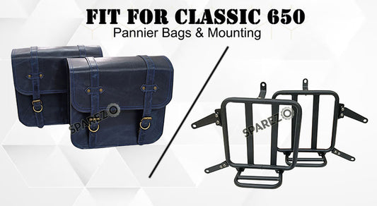 For Royal Enfield Classic 650 Genuine Leather Pannier Bags With Mounting