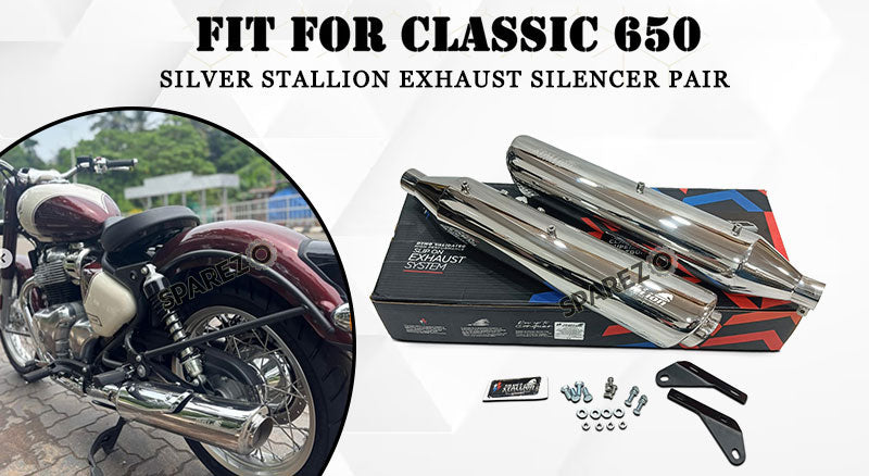 For Royal Enfield Classic 650 Silver Stallion Exhaust Silencer Pair Polished