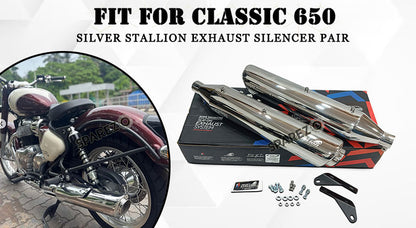 For Royal Enfield Classic 650 Silver Stallion Exhaust Silencer Pair Polished