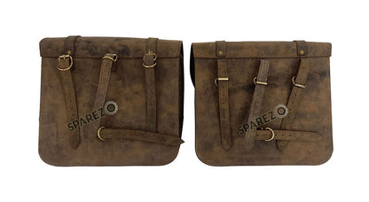 For Royal Enfield Classic 650 Genuine Leather Pannier Bags Dust Color With Mounting