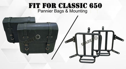 For Royal Enfield Classic 650 Genuine Leather Pannier Bags Dark Green With Mounting