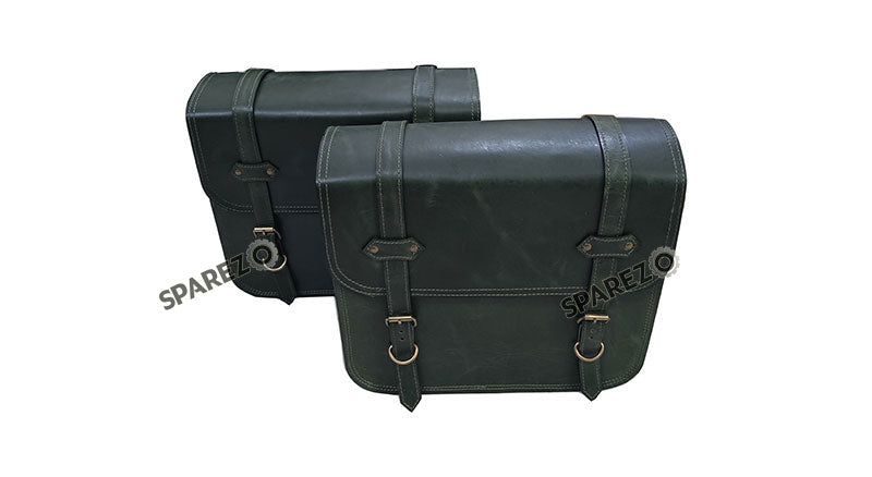 For Royal Enfield Classic 650 Genuine Leather Pannier Bags Dark Green With Mounting