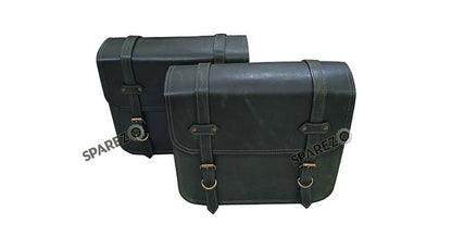 For Royal Enfield Classic 650 Genuine Leather Pannier Bags Dark Green With Mounting