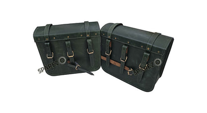 For Royal Enfield Classic 650 Genuine Leather Pannier Bags Dark Green With Mounting