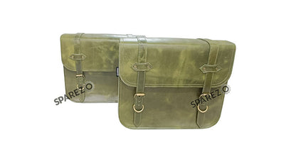 For Royal Enfield Classic 650 Genuine Leather Pannier Bags Green Color With Mounting