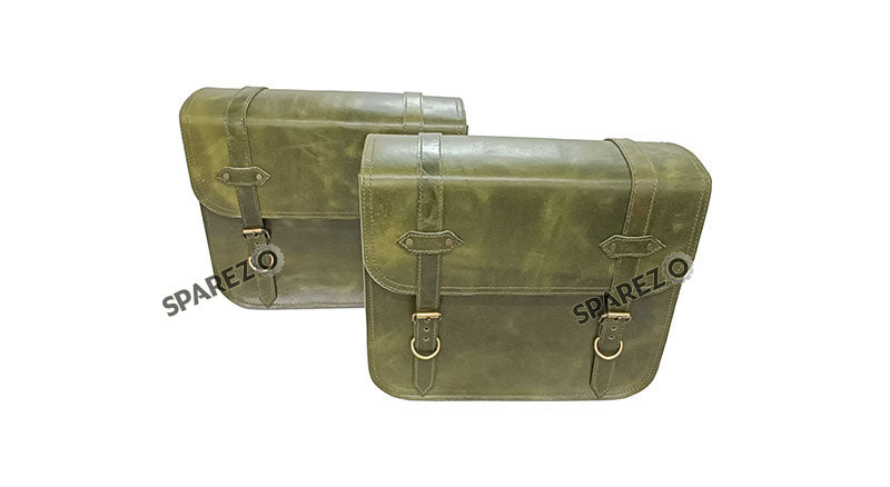For Royal Enfield Classic 650 Genuine Leather Pannier Bags Green Color With Mounting