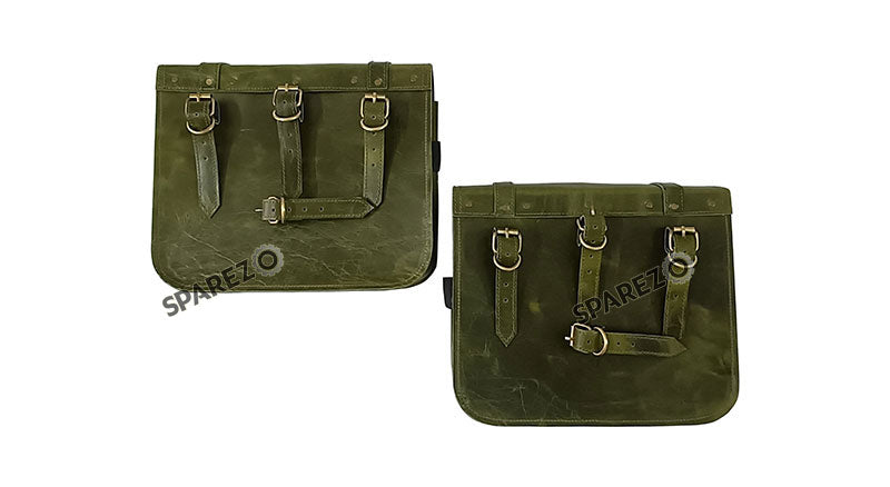For Royal Enfield Classic 650 Genuine Leather Pannier Bags Green Color With Mounting