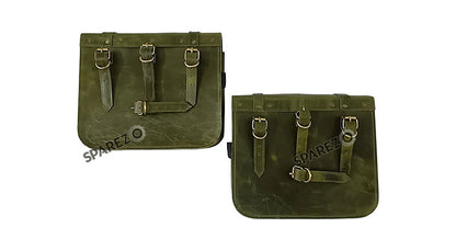 For Royal Enfield Classic 650 Genuine Leather Pannier Bags Green Color With Mounting