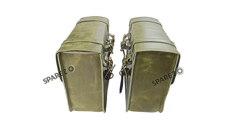 For Royal Enfield Classic 650 Genuine Leather Pannier Bags Green Color With Mounting