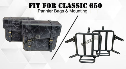 For Royal Enfield Classic 650 Genuine Leather Pannier Bags Black Grey With Mounting