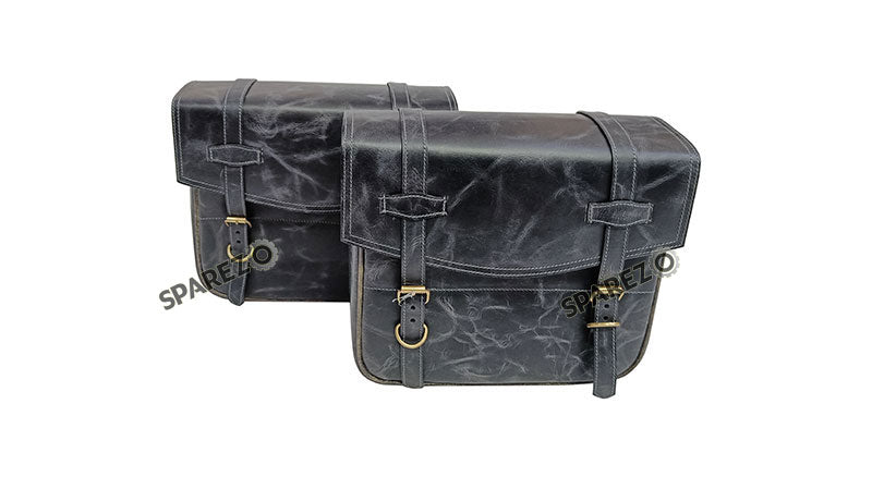 For Royal Enfield Classic 650 Genuine Leather Pannier Bags Black Grey With Mounting