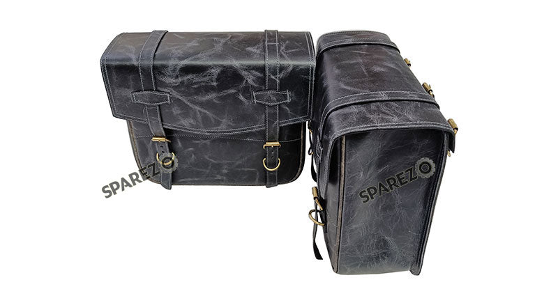 For Royal Enfield Classic 650 Genuine Leather Pannier Bags Black Grey With Mounting