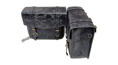 For Royal Enfield Classic 650 Genuine Leather Pannier Bags Black Grey With Mounting