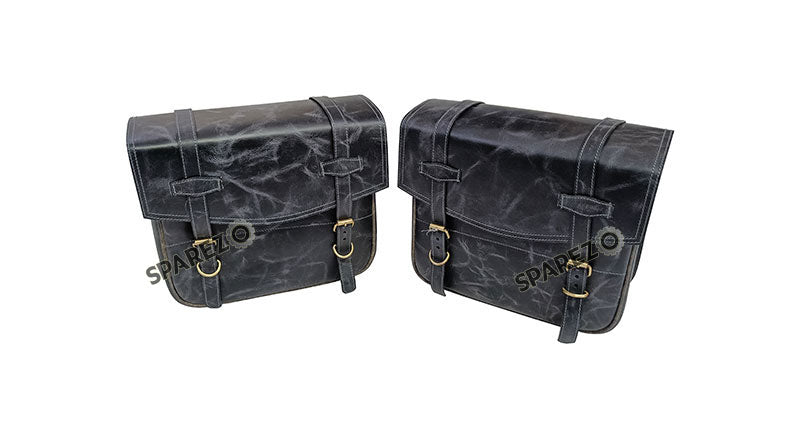 For Royal Enfield Classic 650 Genuine Leather Pannier Bags Black Grey With Mounting