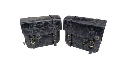 For Royal Enfield Classic 650 Genuine Leather Pannier Bags Black Grey With Mounting
