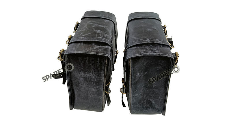 For Royal Enfield Classic 650 Genuine Leather Pannier Bags Black Grey With Mounting