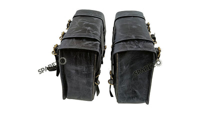 For Royal Enfield Classic 650 Genuine Leather Pannier Bags Black Grey With Mounting